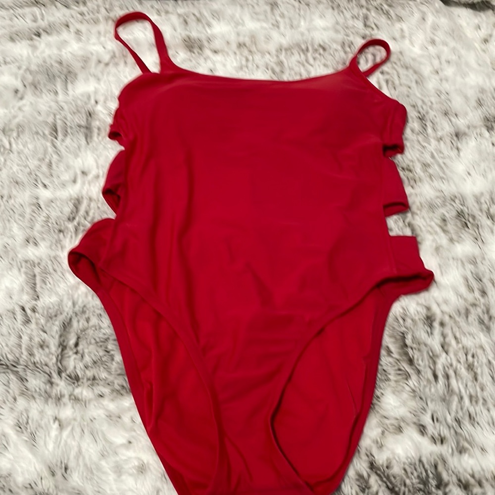 Red one-piece swimsuit